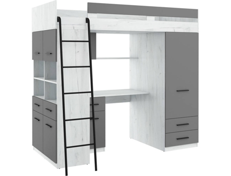 Litera con Escritorio BIM MUEBLES NIVEL L Blanco y Gris (Medidas colchón: 90x200 cm)