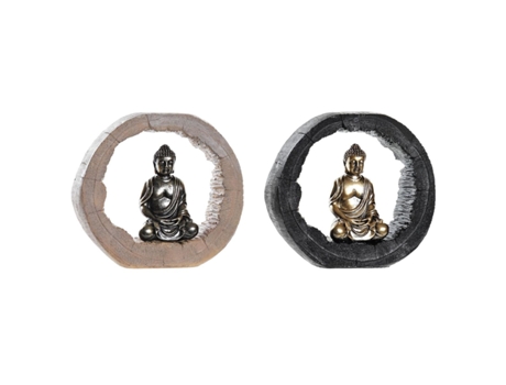 Figura Decorativa DKD HOME DECOR Negro Dorado Buda Oriental 20,8 x 6 x 18,5 cm (2 Unidades)