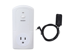 Enchufe termostático inalámbrico con sensor de temperatura y humidificador.