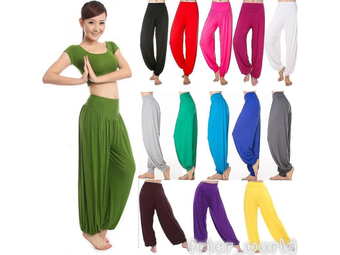 2026-pantalones Yoga Harem Para Mujer Baggy Aladdin Bloomers Ligero Algodón Elástico M Rosa