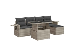 Maison Exclusive - Conjunto de sofá de jardín de 6 piezas con cojines, mimbre, gris claro