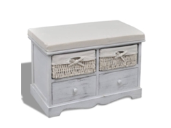 Lovely Home Banco de Ordenación 62X33X42 Cm Madera de Paulownia Blanco