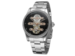 Reloj Automático Mecánico Para Hombre Forsining Con Piedras Strass Negro Oro Rosa