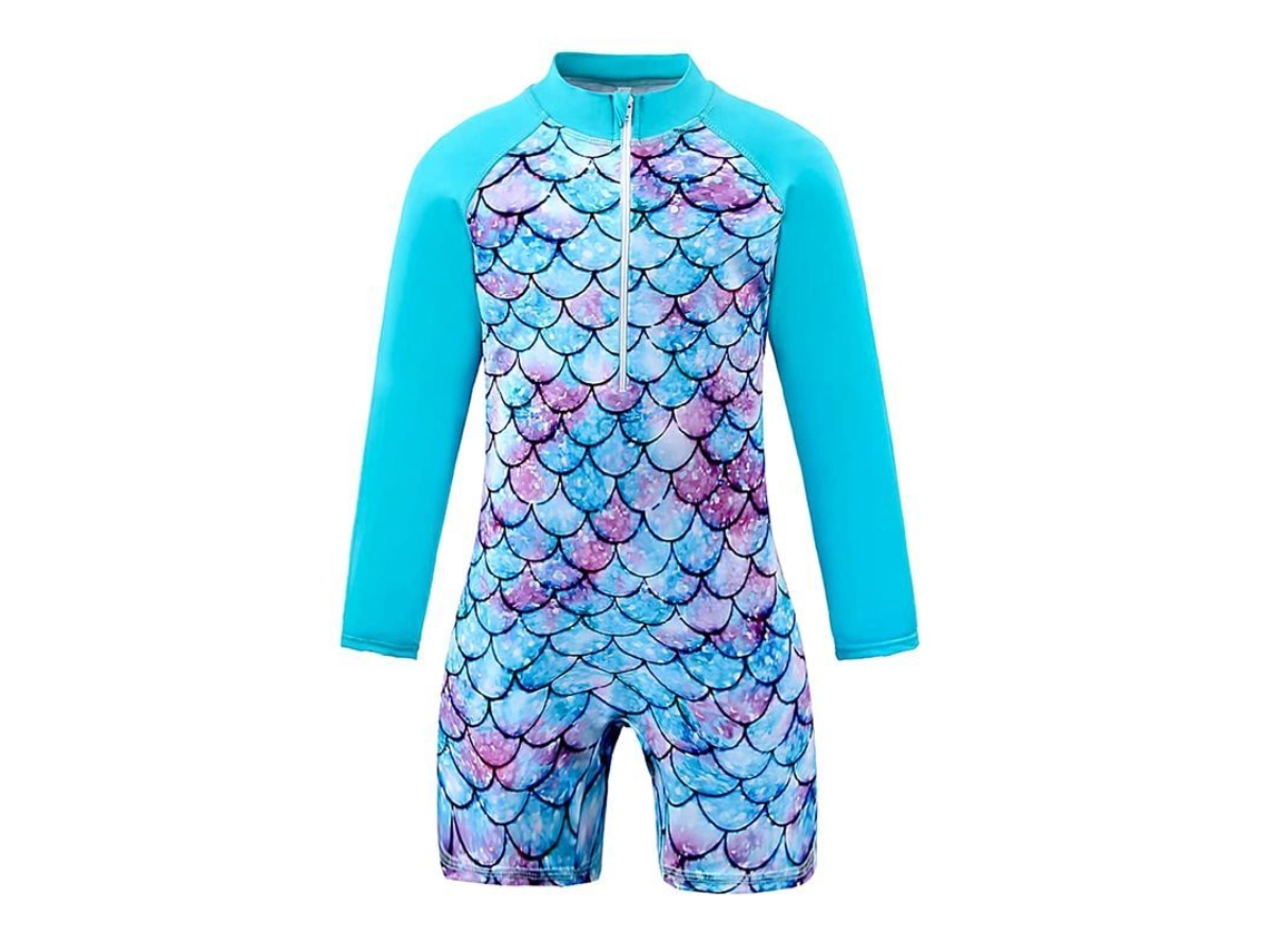 Traje de baño de sirena Rebe-Monogato para niñas, manga larga con cremallera, protección UV, talla 7-8 años.