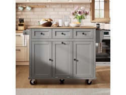 Isla de cocina con ruedas, extensible y con cubo de basura - Gris