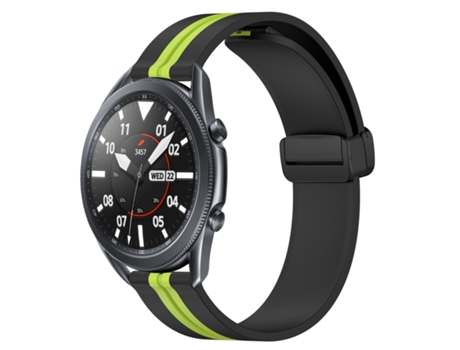 Correa de reloj inteligente para Samsung Galaxy Watch3 de 45 mm y 22 mm de silicona con cierre magnético plegable (negro + verde lima)