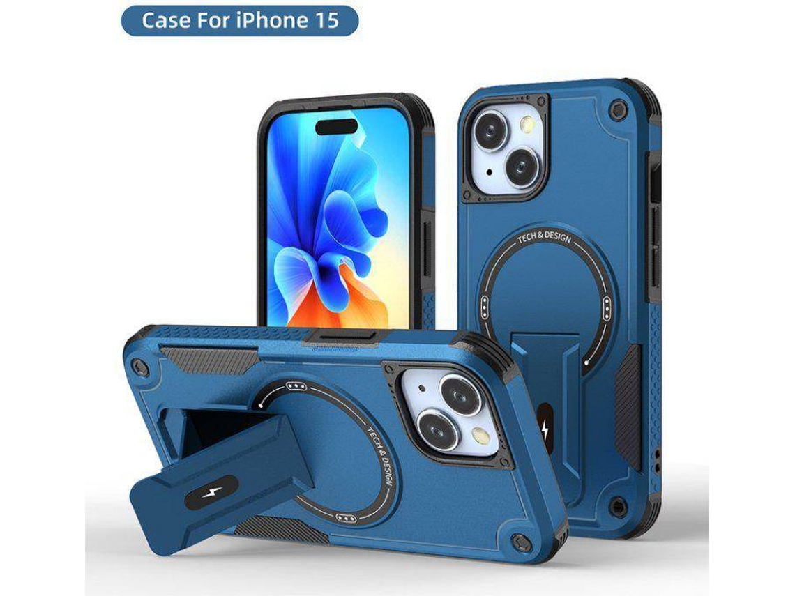 Funda Magsafe Iphone 15 Con Soporte, Carga Inalámbrica, Protección Antigolpes, Doble Capa Pctpu Y Esquinas Reforzadas