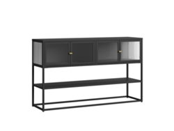 Aparador Säkylä con 4 puertas de cristal, 150x38x90 cm, acero negro, [EN.CASA]