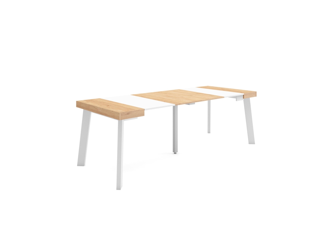 Mesa Consola extensible 220 Para 10 comensales Patas de madera Roble y blanco