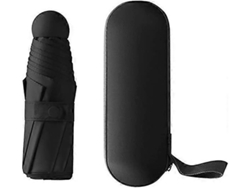 Paraguas plegable negro, ultraligero y portátil. Incluye estuche. Mide 90 cm de diámetro abierto. Tommy01