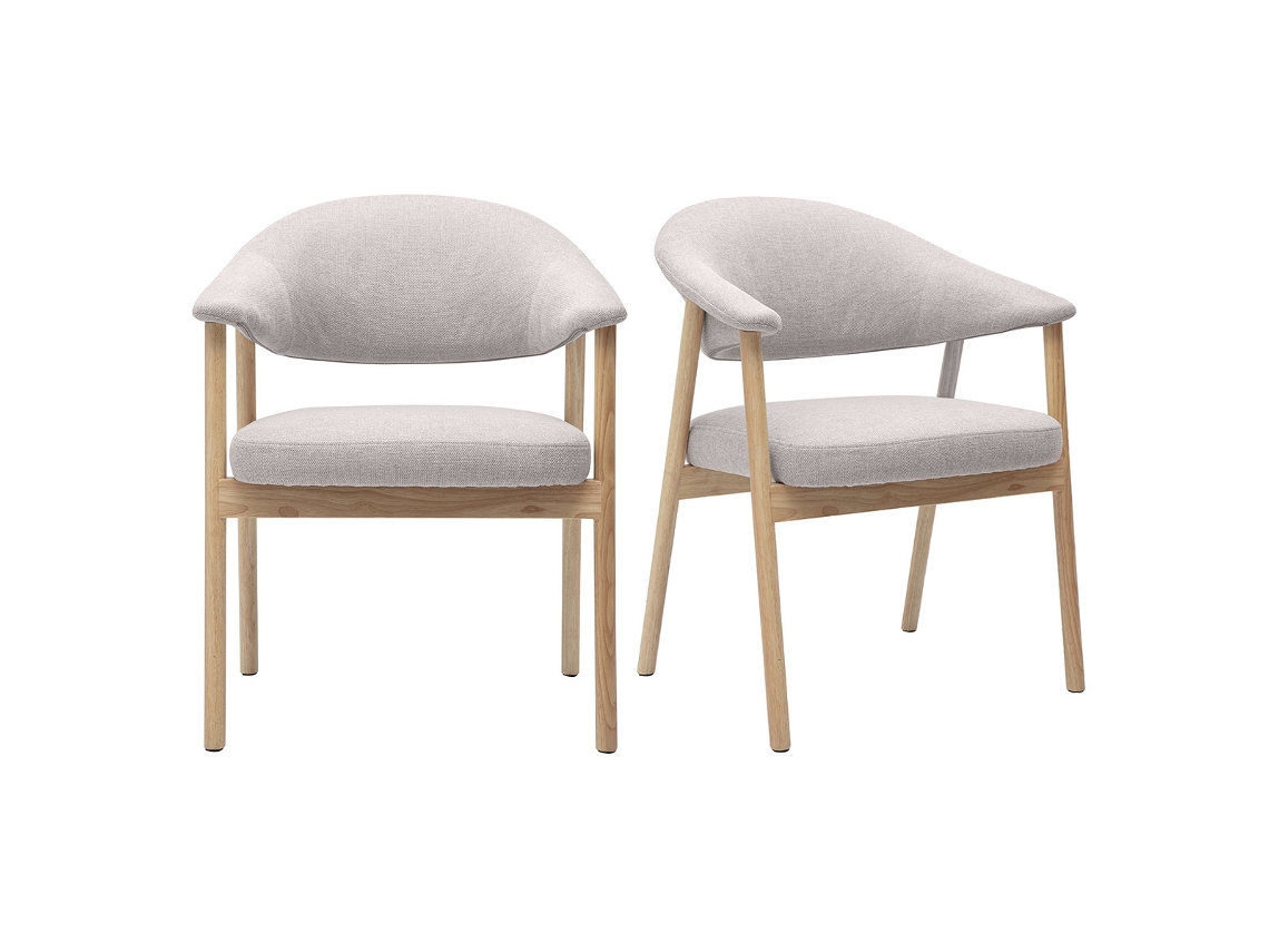 Sillas De Tela Efecto Terciopelo Texturizado Beige Y Madera Clara (paquete De 2) Giulia Miliboo