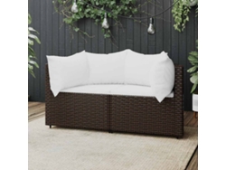 Sofás de esquina para jardín con 2 cojines de mimbre sintético marrón, Dkd Home Decor