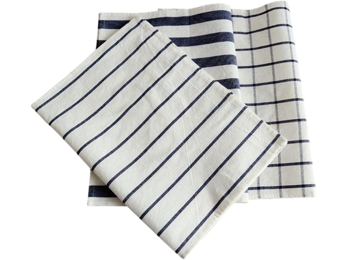 Juego De 3 Toallas De Cocina De Algodón, Con Estampado De Rayas, Absorbentes Y Duraderas