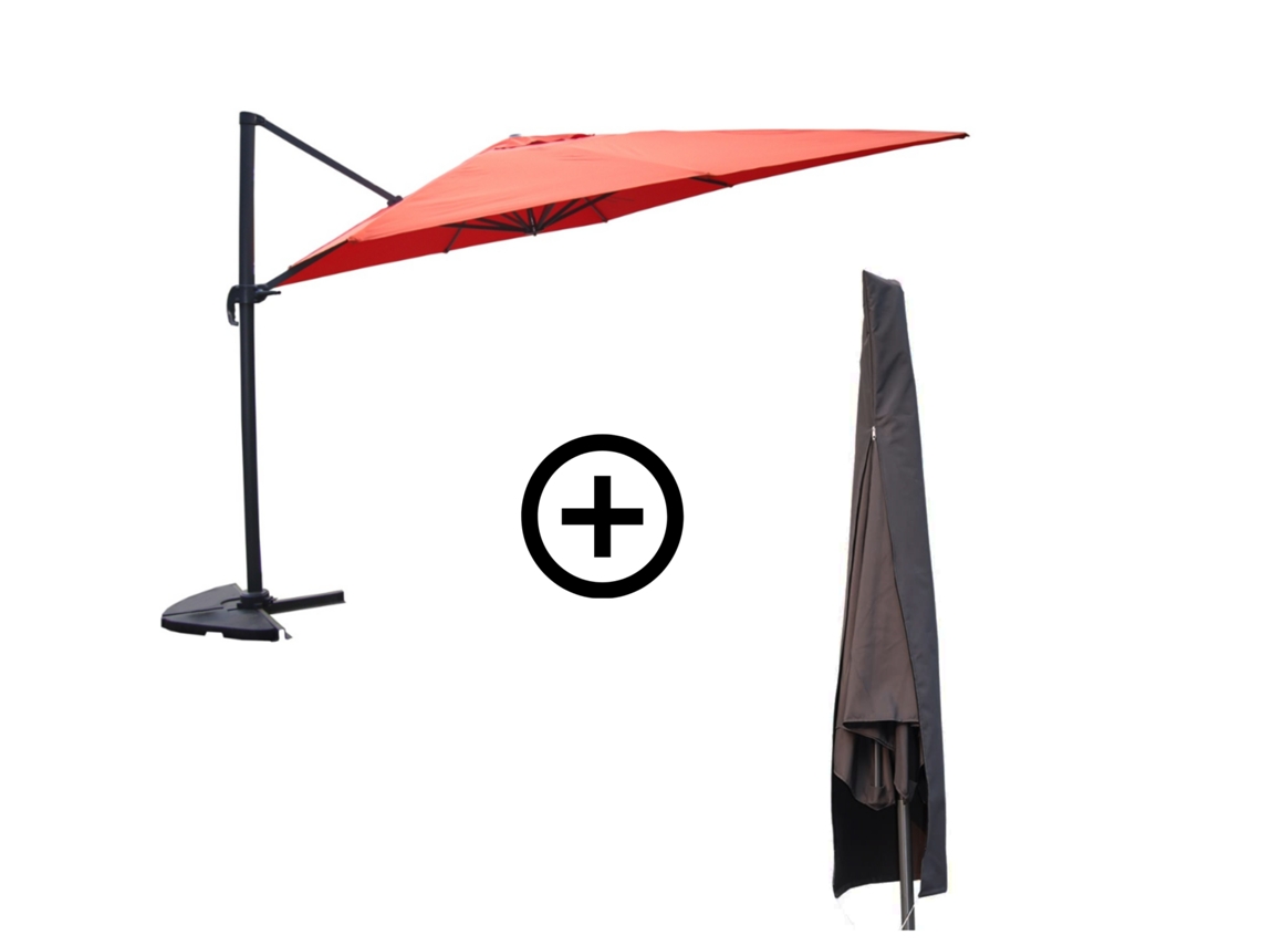 Parasol rectangular Cesare con viga voladiza giratoria de 3 x 4 m, cubierta de aluminio color terracota, concepto U