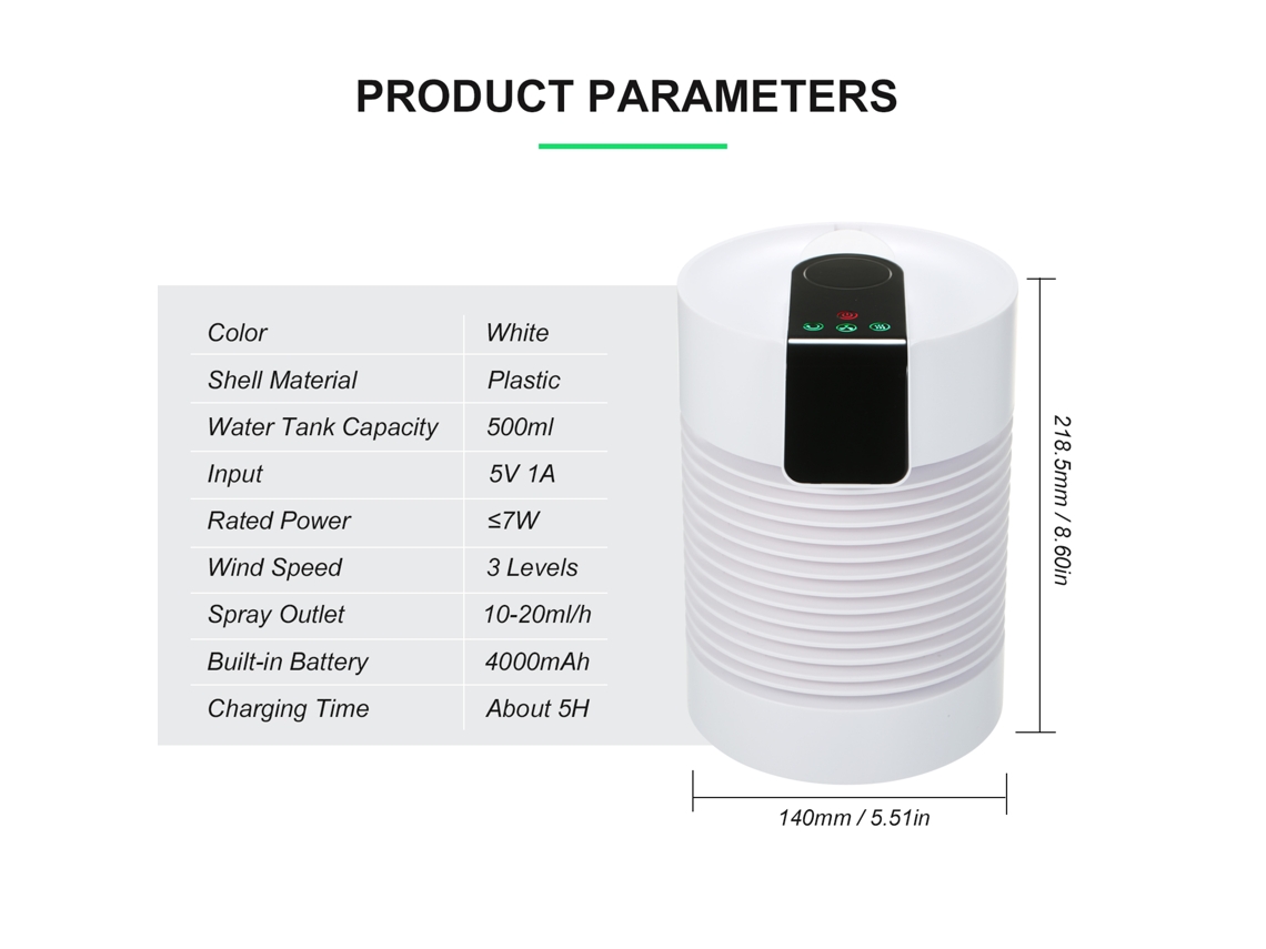 Acondicionador de aire ultrasónico portátil con humidificador y filtro.