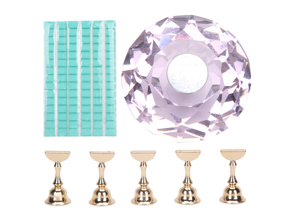 Set de soporte para manicura con imán de cristal para exhibir y practicar el arte de las uñas - Herramienta de manicura rosa