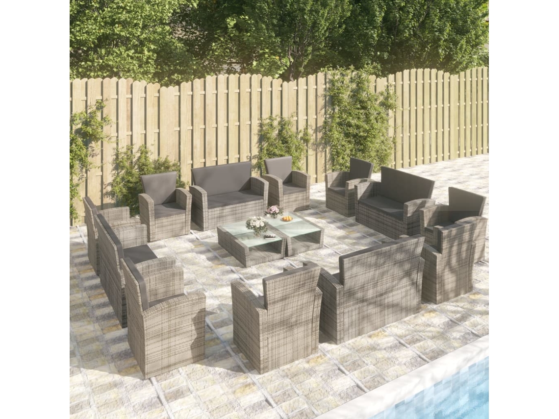 Conjunto de jardín DKD Home Decor de 16 piezas con cojines de mimbre gris