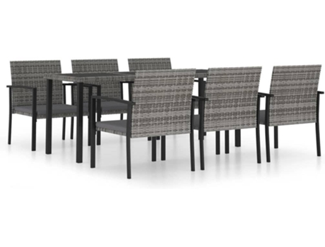 Conjunto 7 de comedor para jardín VIDAXL ratán sintético gris