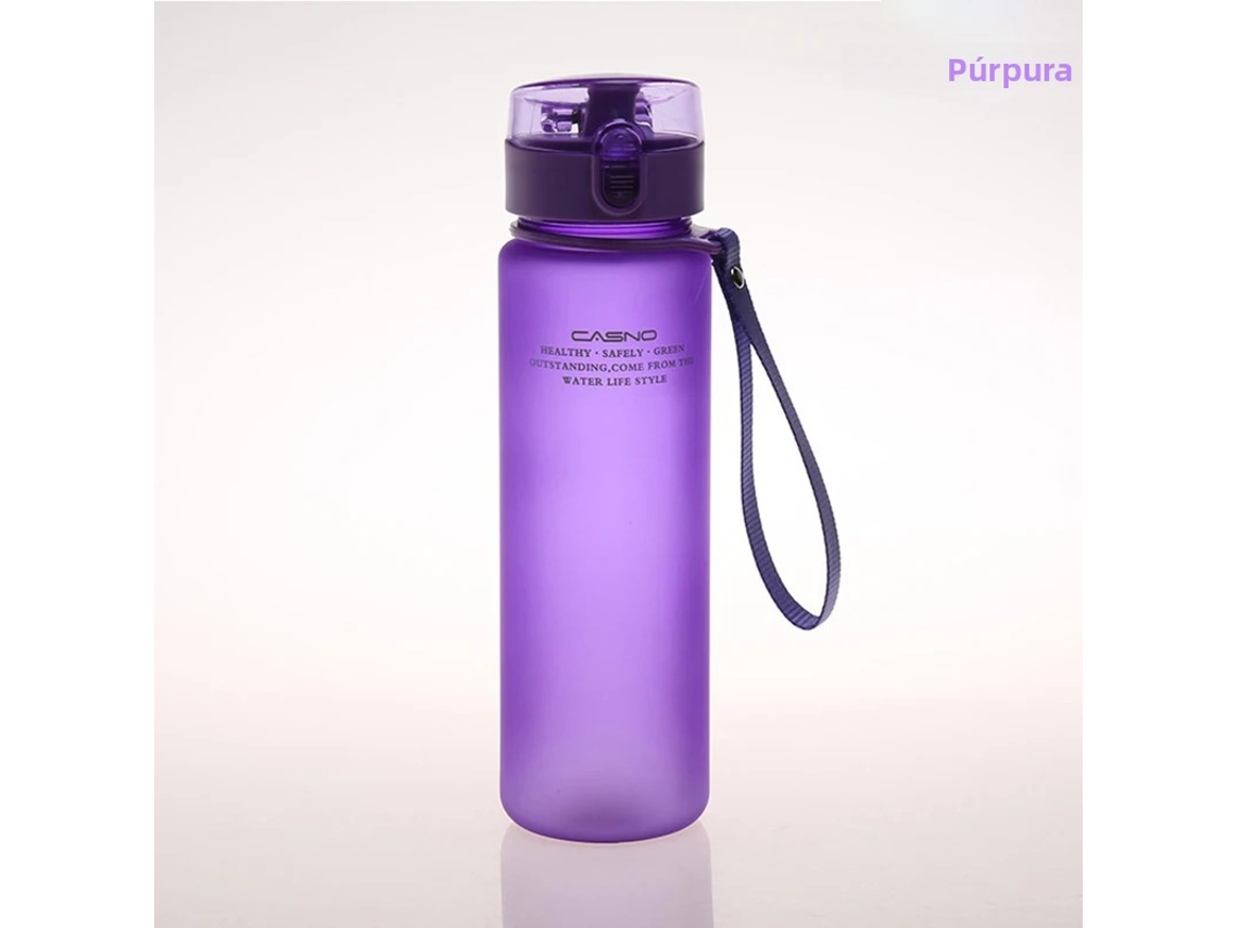 Botella de agua deportiva unisex (morada, 560 ml), a prueba de fugas y libre de BPA.