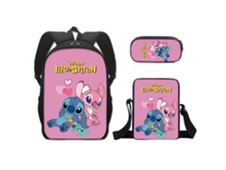 Mochila Escolar De Stitch, Conjunto De 3 Piezas, 40 Cm, Ideal Para Niños, Educativa Y Duradera.