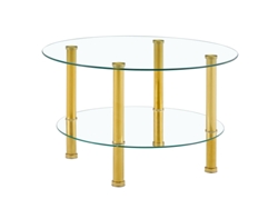 Mesa de centro de lujo de cristal de dos niveles con patas doradas - Ziwei Store