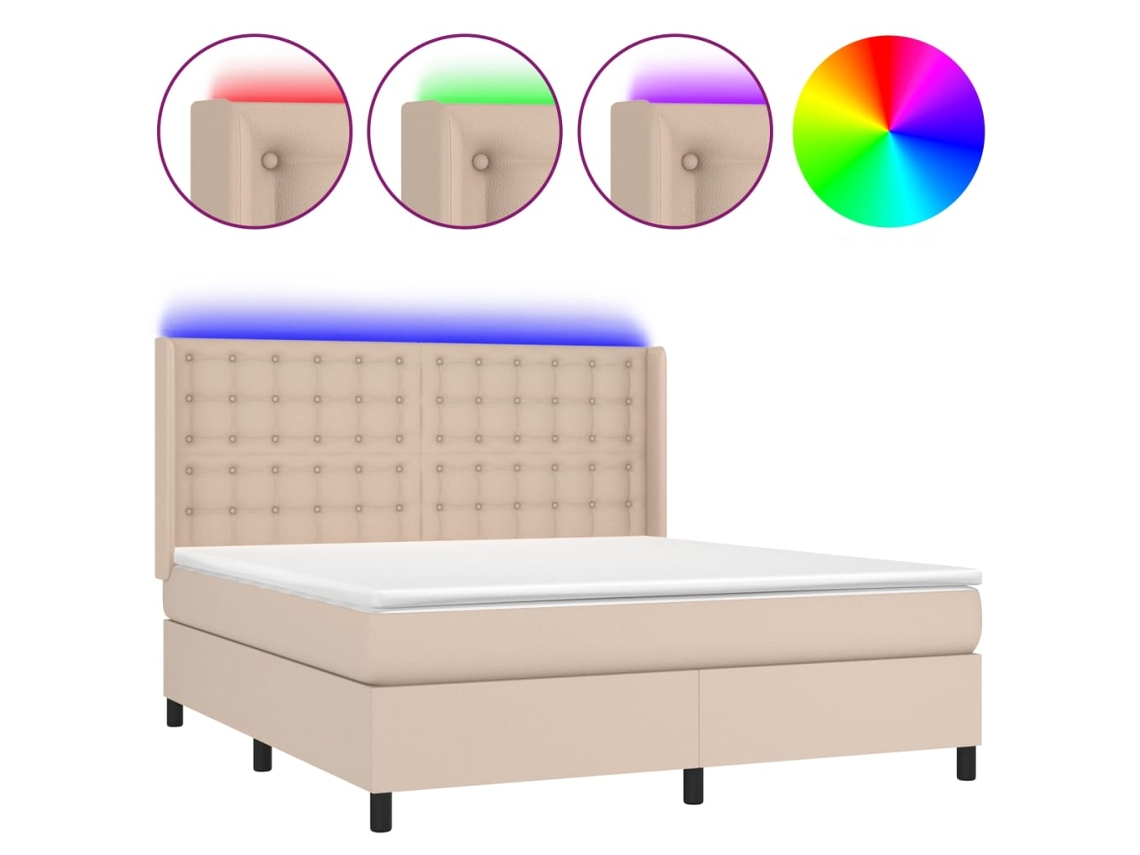 Maison Exclusive - Cama Box Spring Colchón Led Cuero Sintético Capuchino 160x200cm
