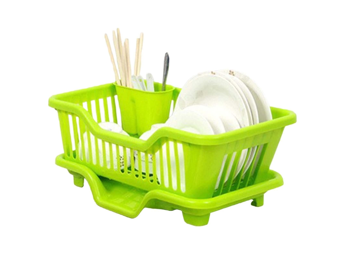Soporte Para Secar Platos Con Tablero De Drenaje Para Vajillas Cuchillos Cucharas Y Tenedores Verde