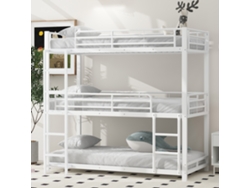 Cama Triple De Metal De 90x200 Cm Con Estructura De Hierro Blanco Para Niños Y Adultos.