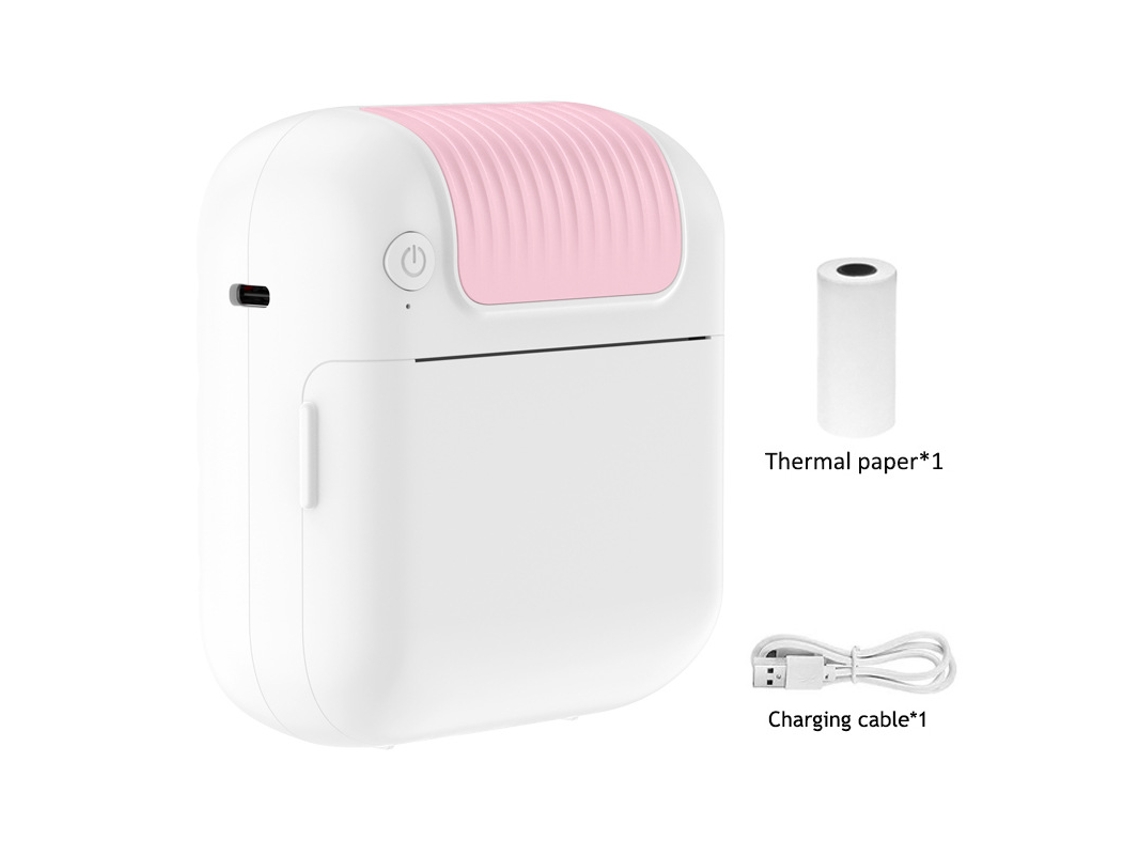 Impresora térmica mini con Bluetooth y 1 rollo de papel de etiquetas rosa Cuich