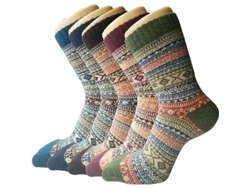 2026-47395-calcetines De Lana Térmicos Para Mujer, 5 Pares, Diseño Navideño, Regalo De Navidad, Invierno