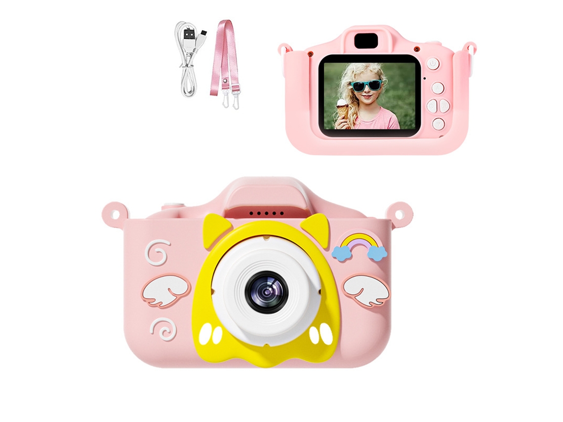 Cámara de juguete para niños y niñas, cámara dual de alta definición, color rosa Angel Beast, no requiere tarjeta de crédito, YUNZII