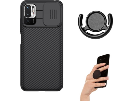 Funda Xiaomi Poco M3 Pro 5G Camshield Nillkin con Protección Cámara Slide, Popsocket y Soporte Negro