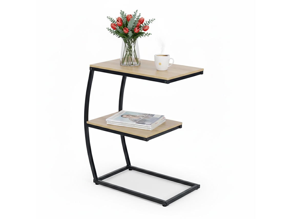 Mesa Lateral Relaxdays, Formato Em C, 2 Prateleiras, 57,5 X 47,5 X 25 Cm, Mesa Para Sofá E Cama, Metal E Mdf, Preto