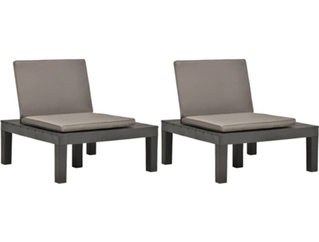 Conjunto 2 Tumbona de jardín VIDAXL Antracita Plástico (78x78x70 cm)