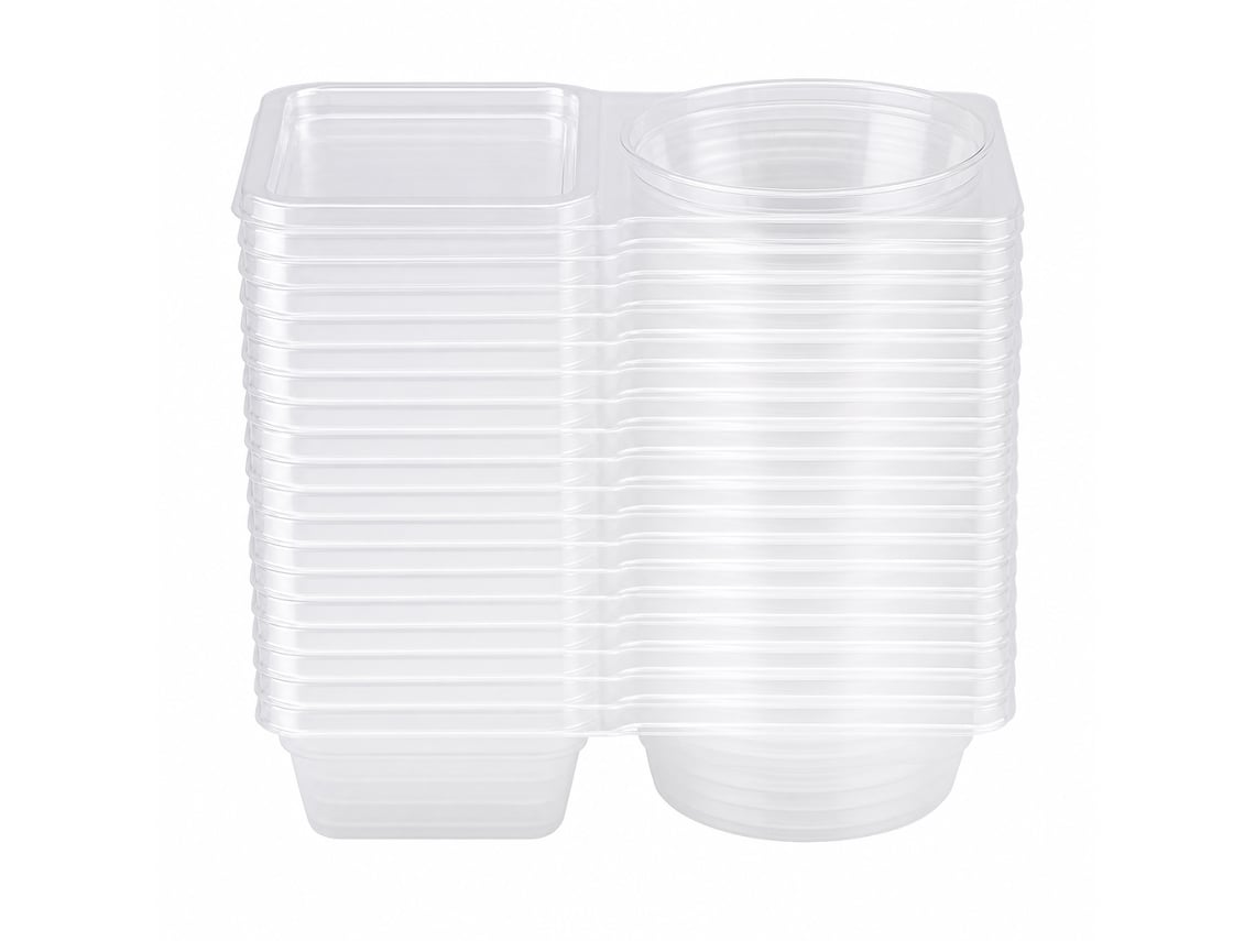 Recipiente Polski Pp Transparente 2 Compartimentos 20 Unidades Con Tapa Hermética Para Salsas Y Snacks, Portátil Para Lunchbox