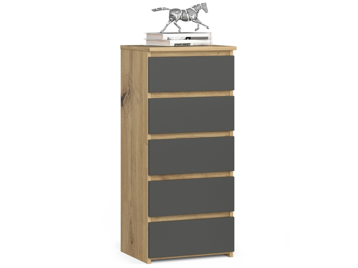 Cómoda Akord Cl5 Roble Artisan 40 Cm 5 Cajones Frente En Color Grafito Gris 40x35x92 Cm