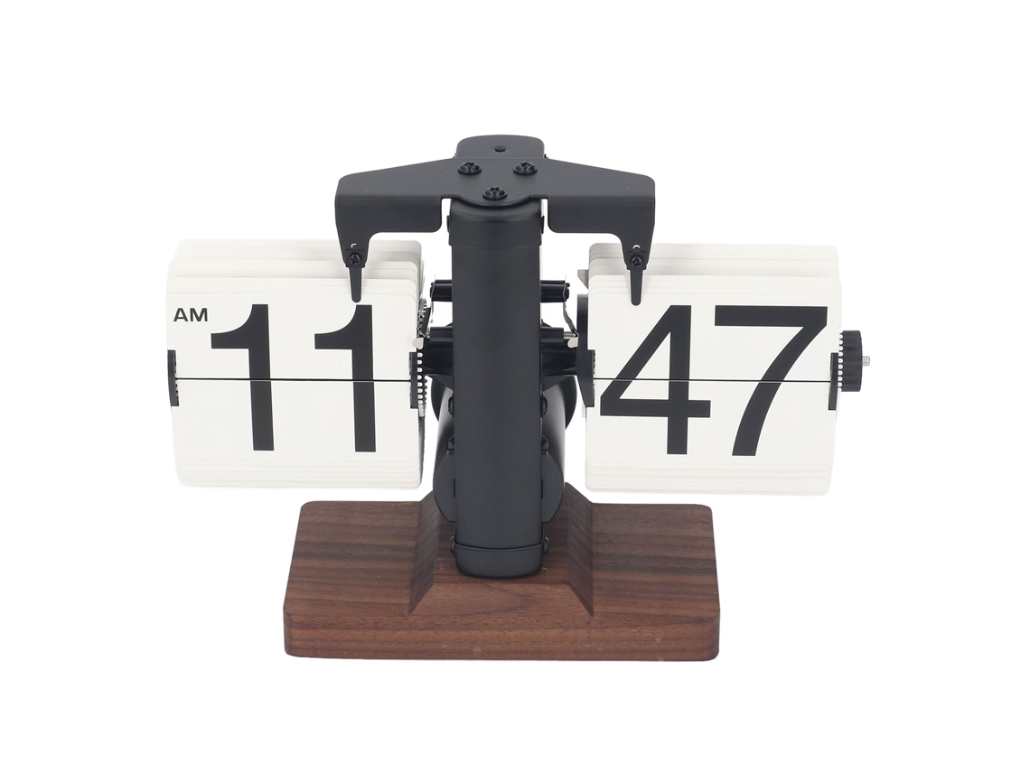 2026 Store-reloj De Mesa Flip Mecánico Retro 12h Batería Base Madera Marco Negro Páginas Blancas Para Sala Oficina