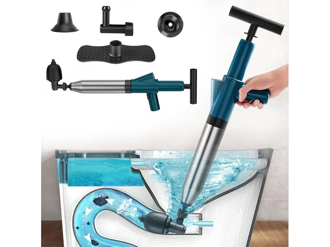 Pistón Desatascador Con 4 Cabezales Intercambiables Para Desatascar Fugas En Baños, Lavabos Y Tuberías.