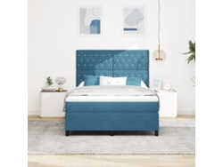 Cama Box Spring Colchón Y Led Terciopelo Azul Oscuro 140x190 Cm