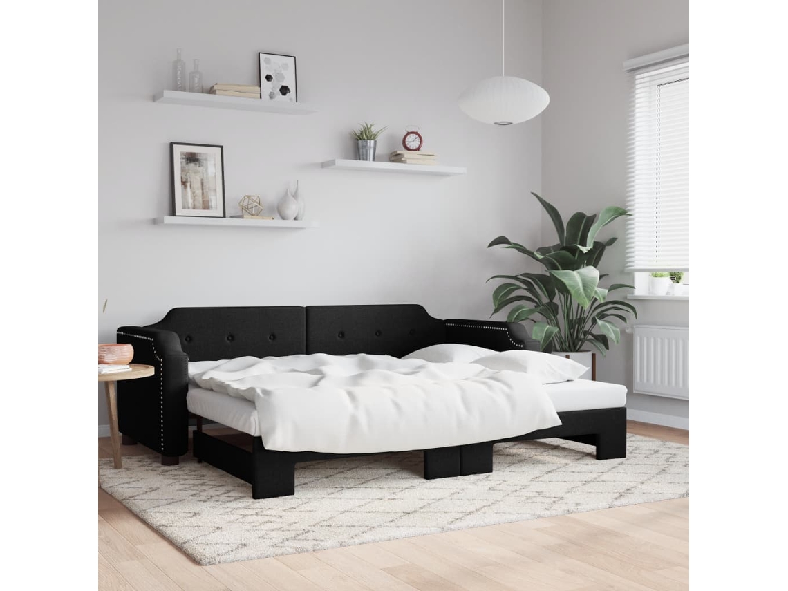Sofá cama con cajón 80x200 cm Tela negra Lovely Home