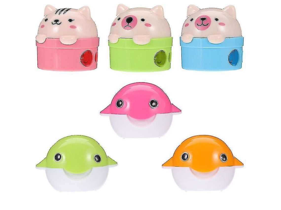 Sacapuntas De 4,5 X 4,5 Cm, 6 Unidades Con 2 Orificios Manuales, De Plástico Con Forma De Animal Para Niños.