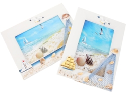 Marco Fotos Náutico Madera 20x15 Temática Mediterránea Juego 2 Decoración Pared Oficina Motivo Conchas Marinas