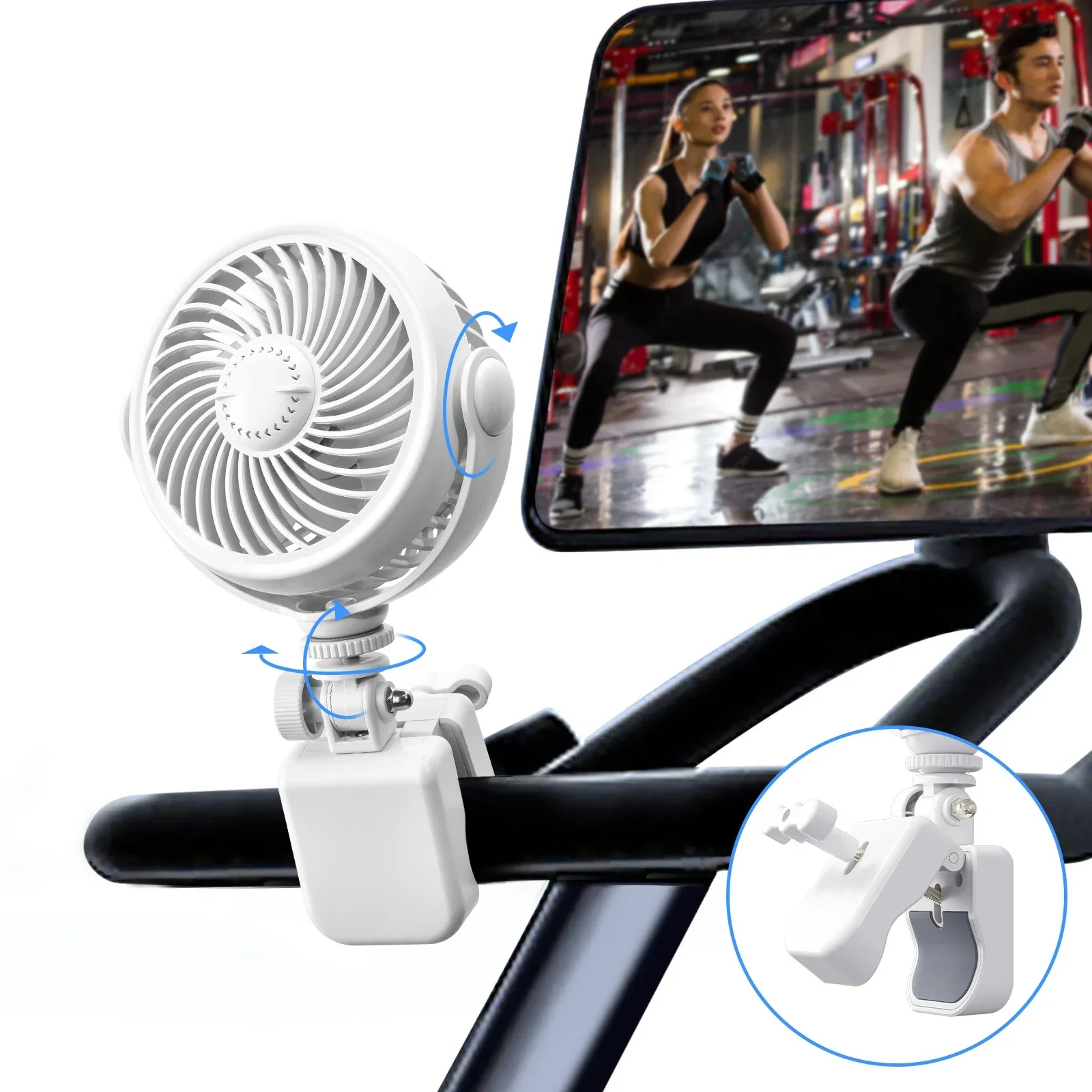 Ventilador De Coche Con Clip (blanco), Ventilador Portátil Para Fitness Con 4 Velocidades De Viento.