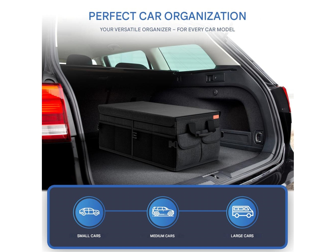 Organizador De Maletero Plegable Premium Negro De Gran Capacidad, Tela Oxford, Diseño Antideslizante, Bolsa De Almacenamiento Plegable Con Múltiples C