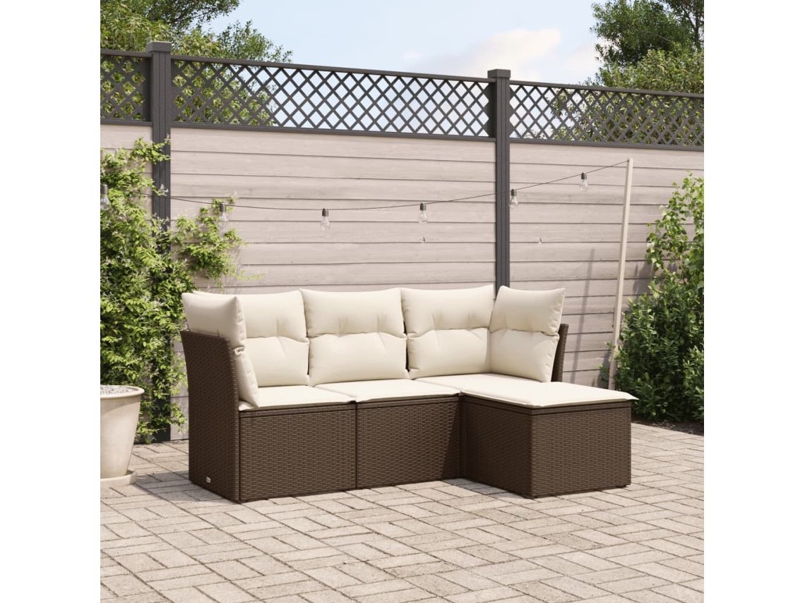 Conjunto de sofás de jardín con cojines de mimbre marrón, Dkd Home Decor