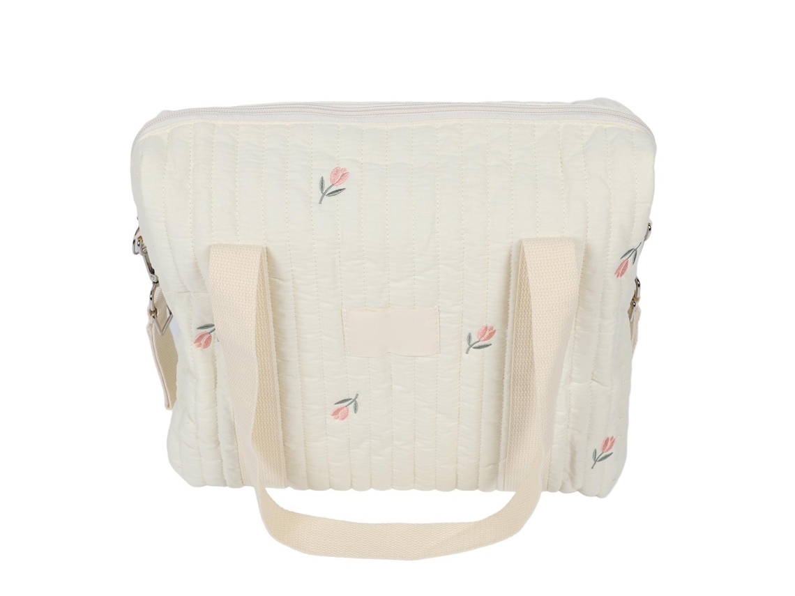 Bolsa De Almacenamiento Multifuncional De Gran Capacidad Para Cochecito De Bebé, Color Beige Con Estampado Floral Y Algodón.