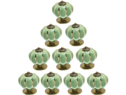 Conjunto 10 Manejos Puerta Cerámica Vintage Calabaza Verde Claro