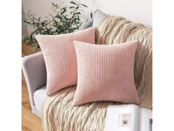 2026-33831-funda De Almohada Cuadrada De Veludo Rayado Suave Para Hogar Rosa 45x45cm Set De 2