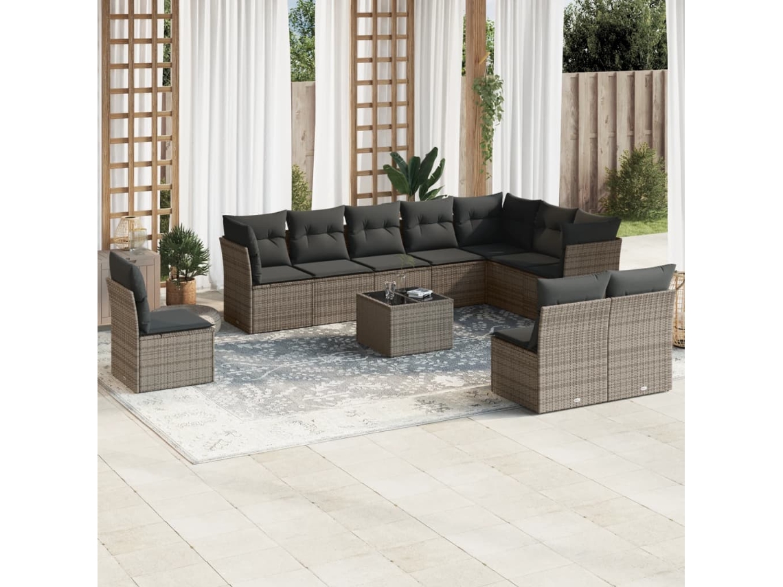 Conjunto de sofás de jardín de 11 piezas DKD Home Decor con cojines de mimbre gris