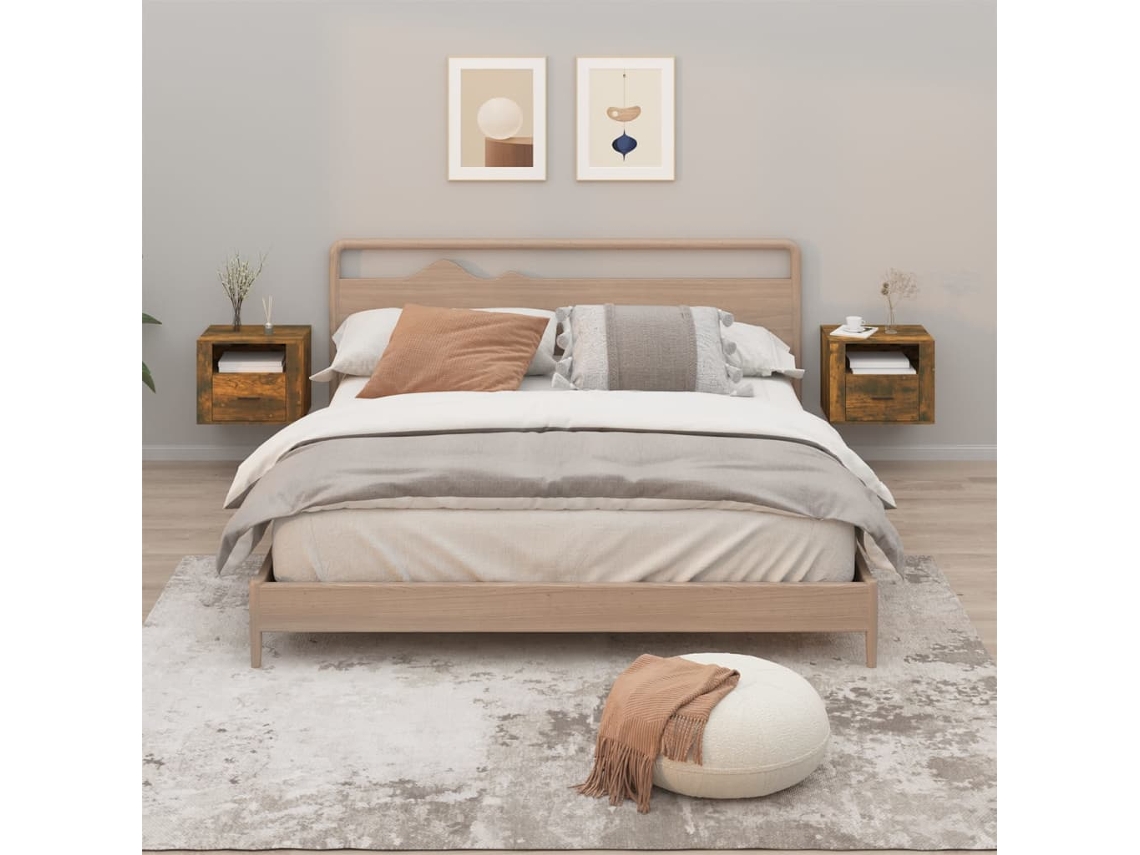 Mesitas de Noche Pared 2 Pzs 50X36X40 Cm Color Roble Ahumado